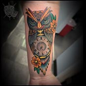 Owl Clock color sleeve tattoo